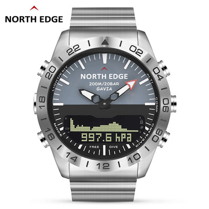Men's Dive Sports Digital Watch Military Army Luxury Full Steel Business Waterproof 200m Altimeter Compass NORTH EDGE