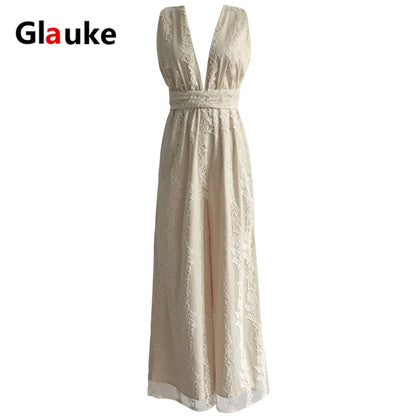 Jumpsuit women summer long V-neck backless lace 2020 new tall waist sexy wide legged pants Ladies Solid Backless Party Romper