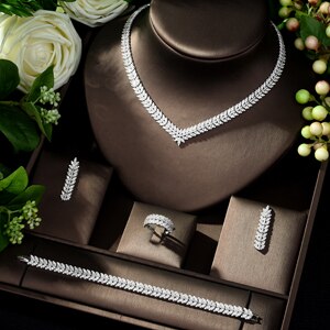 HIBRIDE New luxury Zircon Micro Pave Set Necklace Earrings Bracelet four-piece Women Weeding Jewelry Set Bijoux Femme N-223