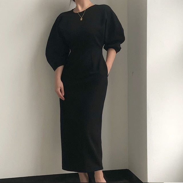 Elegant Ladies Office Dress Fashion Solid Color Dress Women Slim Midi Dress Vestidos OL