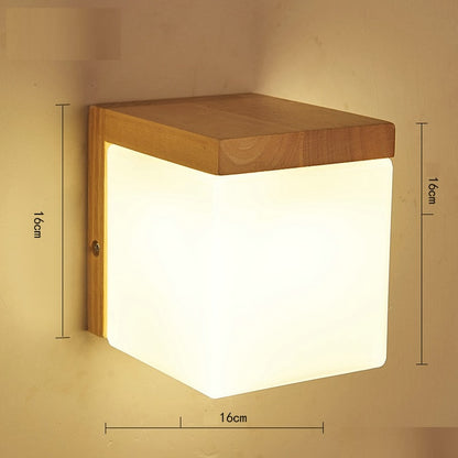 Artpad Scandinavian Nordic Wall Wood Light Glass Lampshade Corridor Balcony Bedside LED Side Wall Lamps Interior for Home Decor