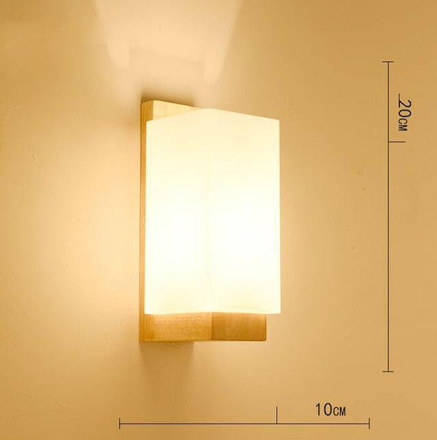 Artpad Scandinavian Nordic Wall Wood Light Glass Lampshade Corridor Balcony Bedside LED Side Wall Lamps Interior for Home Decor