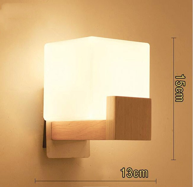 Artpad Scandinavian Nordic Wall Wood Light Glass Lampshade Corridor Balcony Bedside LED Side Wall Lamps Interior for Home Decor