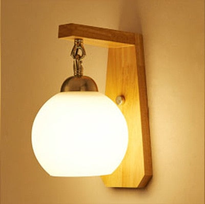 Artpad Scandinavian Nordic Wall Wood Light Glass Lampshade Corridor Balcony Bedside LED Side Wall Lamps Interior for Home Decor