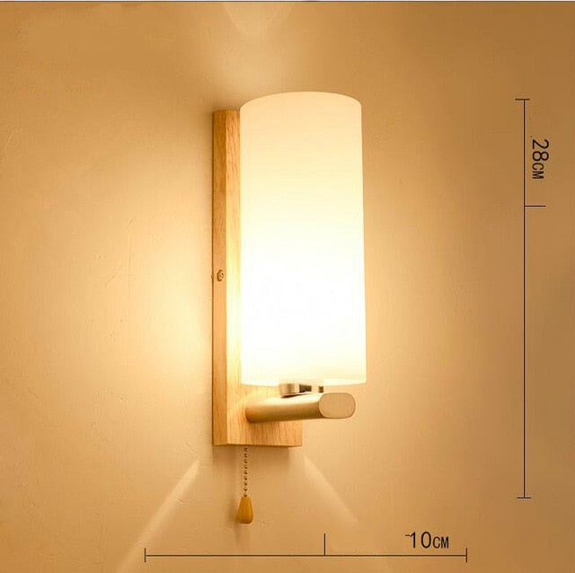 Artpad Scandinavian Nordic Wall Wood Light Glass Lampshade Corridor Balcony Bedside LED Side Wall Lamps Interior for Home Decor