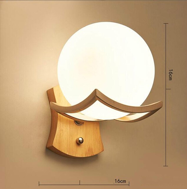 Artpad Scandinavian Nordic Wall Wood Light Glass Lampshade Corridor Balcony Bedside LED Side Wall Lamps Interior for Home Decor
