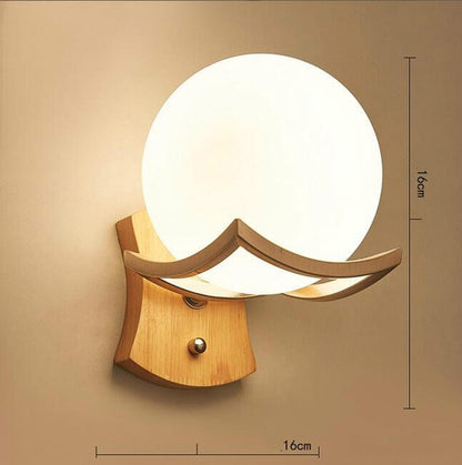 Artpad Scandinavian Nordic Wall Wood Light Glass Lampshade Corridor Balcony Bedside LED Side Wall Lamps Interior for Home Decor