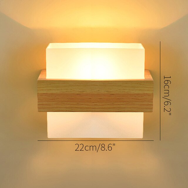 Artpad Scandinavian Nordic Wall Wood Light Glass Lampshade Corridor Balcony Bedside LED Side Wall Lamps Interior for Home Decor