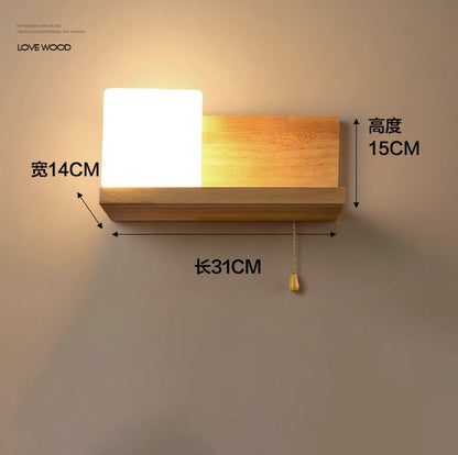 Artpad Scandinavian Nordic Wall Wood Light Glass Lampshade Corridor Balcony Bedside LED Side Wall Lamps Interior for Home Decor