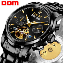 将图片加载到图库查看器，DOM Mechanical Watch Men Wrist Automatic Retro Watches Men Waterproof Black Full-Steel Watch Clock Montre Homme M-75BK-1MW
