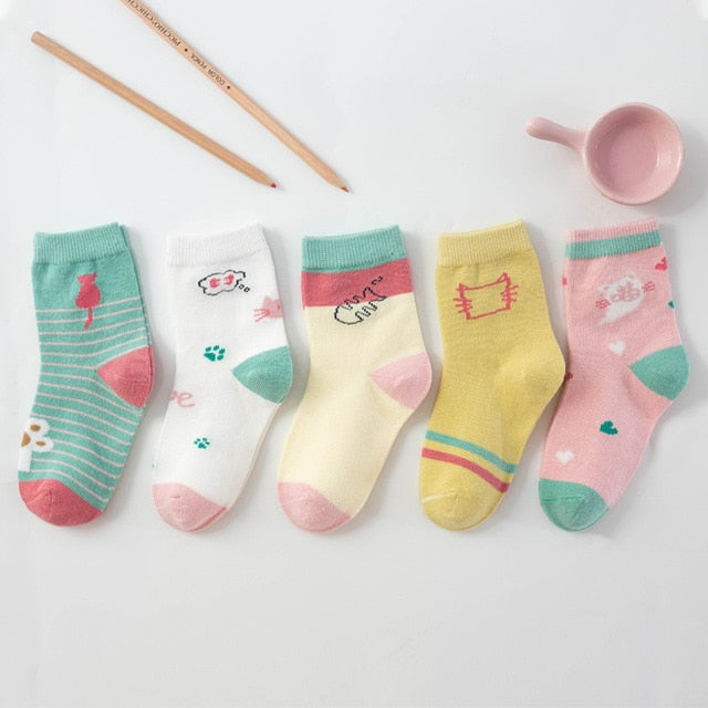 5 pair Jacquard Cat Unicorn Rabbit Socks