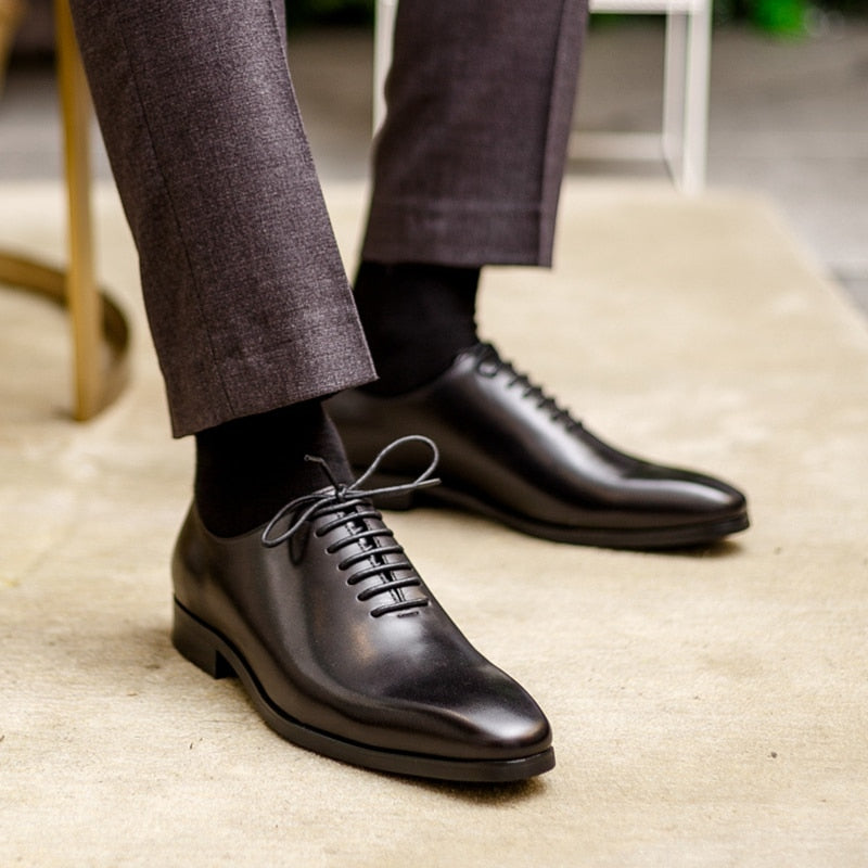 New Classic Pointed Toe Man Welted Shoes Genuine Leather Formal Dress Oxfords Handmade Heels Wedding Party Men's Flats SS665