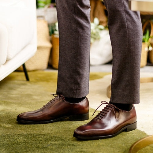 New Classic Pointed Toe Man Welted Shoes Genuine Leather Formal Dress Oxfords Handmade Heels Wedding Party Men's Flats SS665