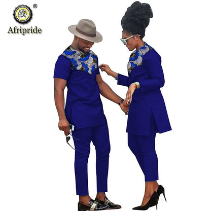 African Couple Clothing Women Suits + Men Clothing Set Dashiki Shirts Ankara Pants Print Outfits Tribal Suit AFRIPRIDE S20C001