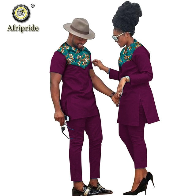African Couple Clothing Women Suits + Men Clothing Set Dashiki Shirts Ankara Pants Print Outfits Tribal Suit AFRIPRIDE S20C001