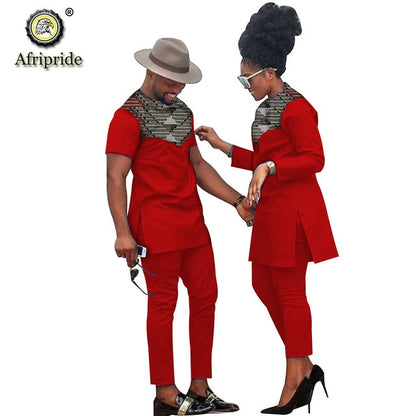 African Couple Clothing Women Suits + Men Clothing Set Dashiki Shirts Ankara Pants Print Outfits Tribal Suit AFRIPRIDE S20C001