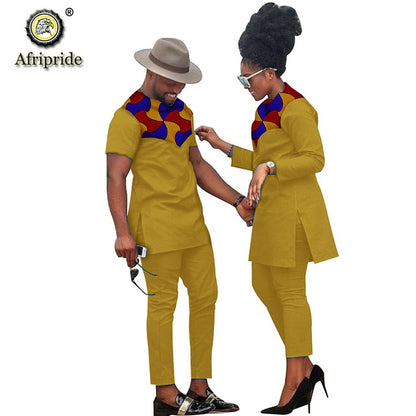 African Couple Clothing Women Suits + Men Clothing Set Dashiki Shirts Ankara Pants Print Outfits Tribal Suit AFRIPRIDE S20C001
