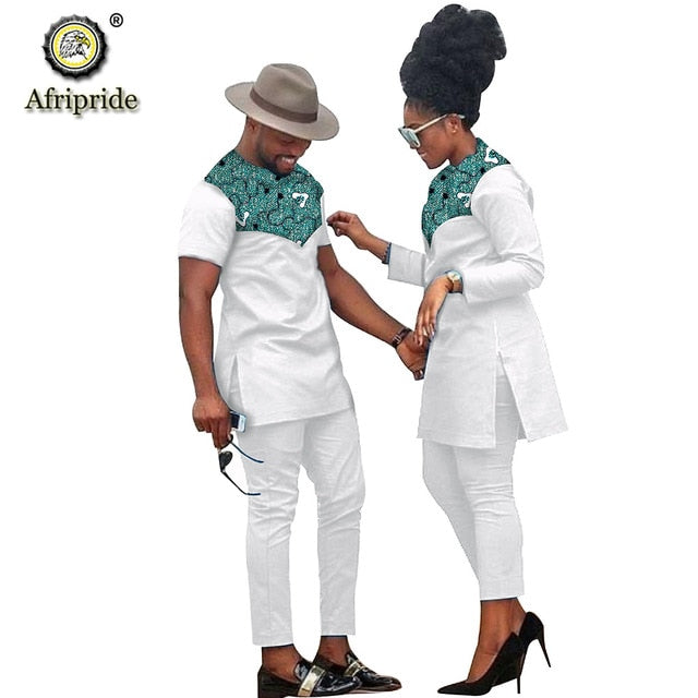 African Couple Clothing Women Suits + Men Clothing Set Dashiki Shirts Ankara Pants Print Outfits Tribal Suit AFRIPRIDE S20C001
