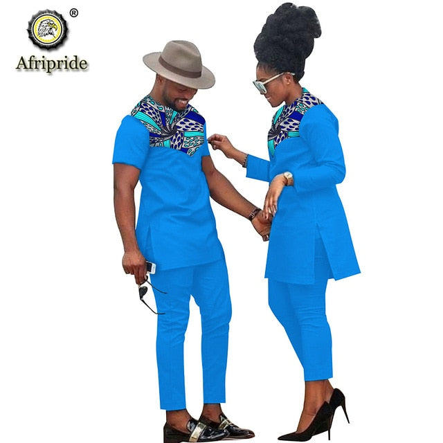 African Couple Clothing Women Suits + Men Clothing Set Dashiki Shirts Ankara Pants Print Outfits Tribal Suit AFRIPRIDE S20C001