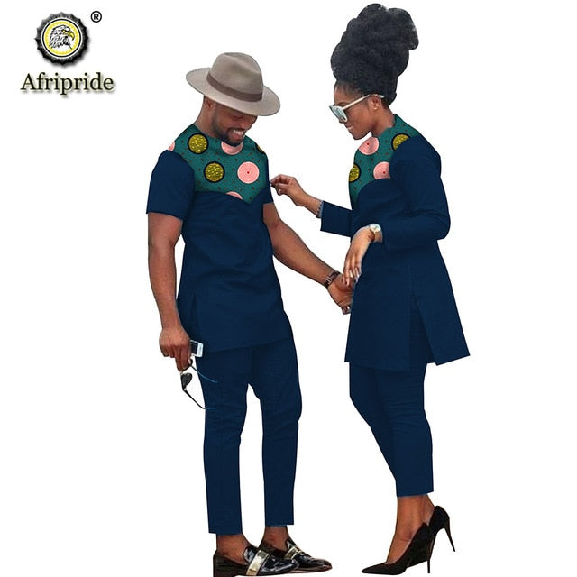 African Couple Clothing Women Suits + Men Clothing Set Dashiki Shirts Ankara Pants Print Outfits Tribal Suit AFRIPRIDE S20C001