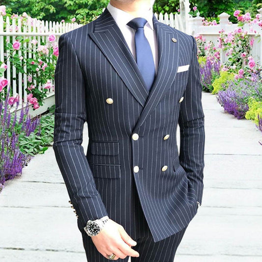 Aesido Men's Suits Prom Tuxedos Slim Fit Classic Stripe Business Blazer Pants