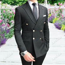 将图片加载到图库查看器，Aesido Men&#39;s Suits Prom Tuxedos Slim Fit Classic Stripe Business Blazer Pants
