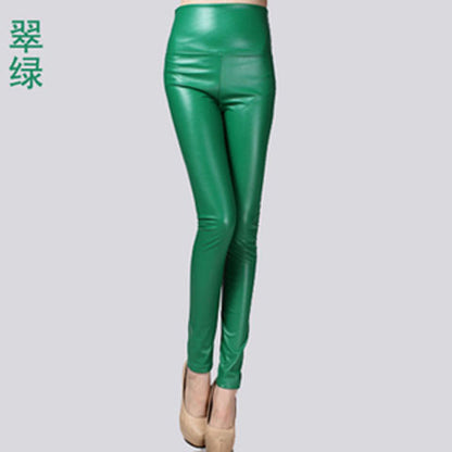 Women PU Leather Elastic Stretch Faux Tights Leggings