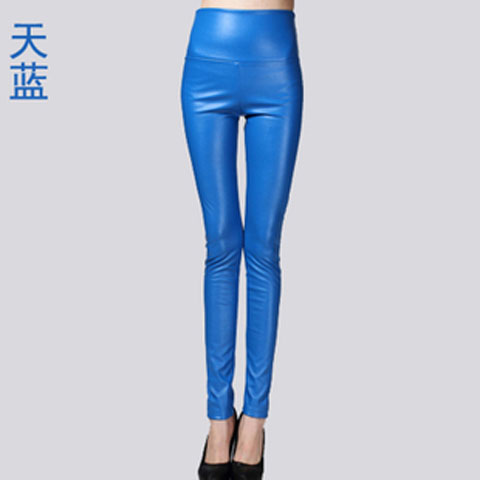 Women PU Leather Elastic Stretch Faux Tights Leggings