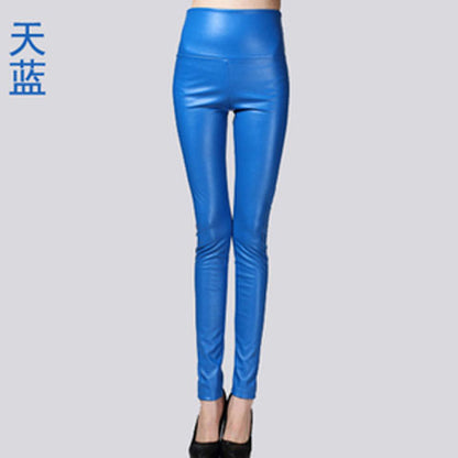 Women PU Leather Elastic Stretch Faux Tights Leggings