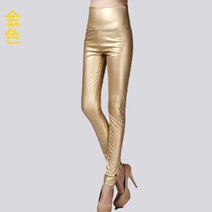 Women PU Leather Elastic Stretch Faux Tights Leggings