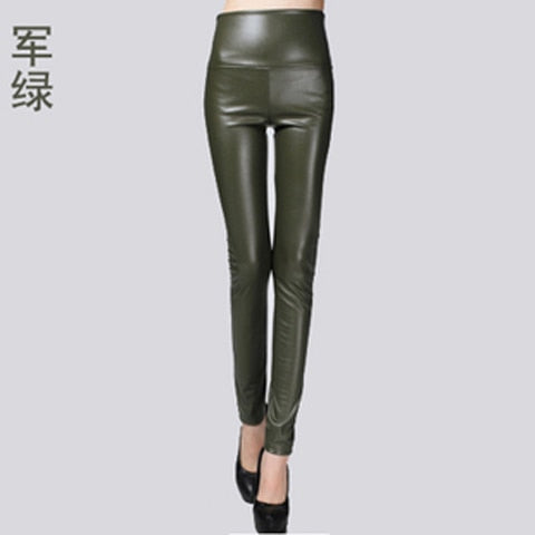 Women PU Leather Elastic Stretch Faux Tights Leggings