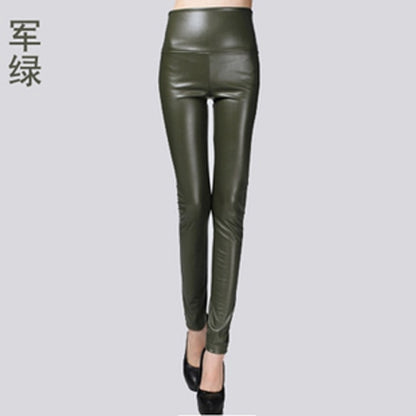 Women PU Leather Elastic Stretch Faux Tights Leggings