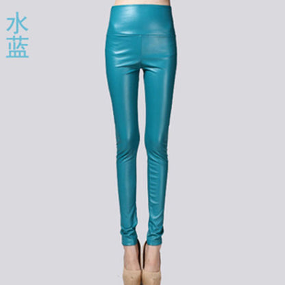 Women PU Leather Elastic Stretch Faux Tights Leggings
