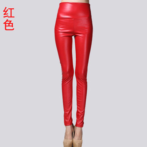 Women PU Leather Elastic Stretch Faux Tights Leggings