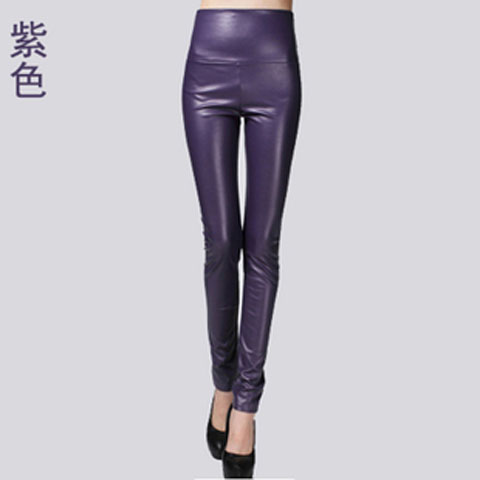 Women PU Leather Elastic Stretch Faux Tights Leggings