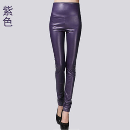 Women PU Leather Elastic Stretch Faux Tights Leggings