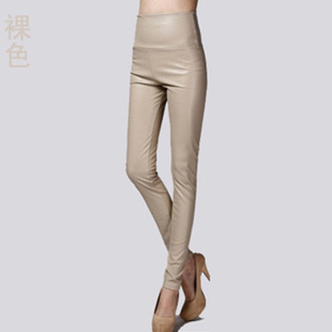 Women PU Leather Elastic Stretch Faux Tights Leggings