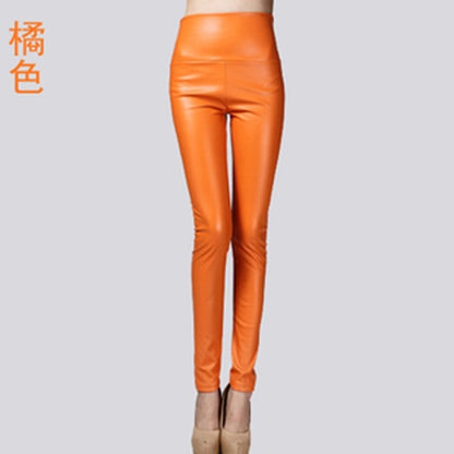 Women PU Leather Elastic Stretch Faux Tights Leggings