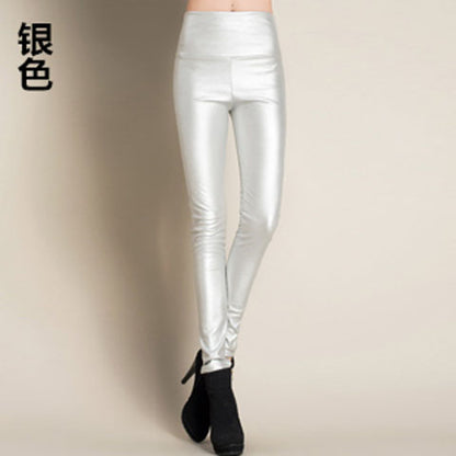 Women PU Leather Elastic Stretch Faux Tights Leggings