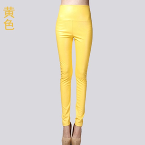 Women PU Leather Elastic Stretch Faux Tights Leggings