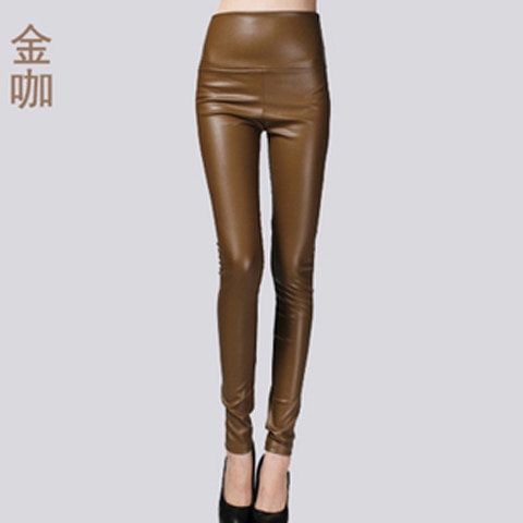 Women PU Leather Elastic Stretch Faux Tights Leggings