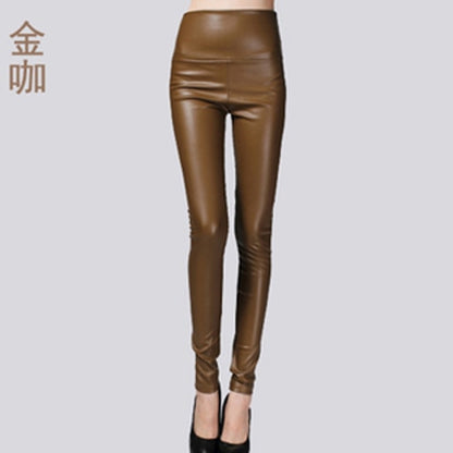 Women PU Leather Elastic Stretch Faux Tights Leggings
