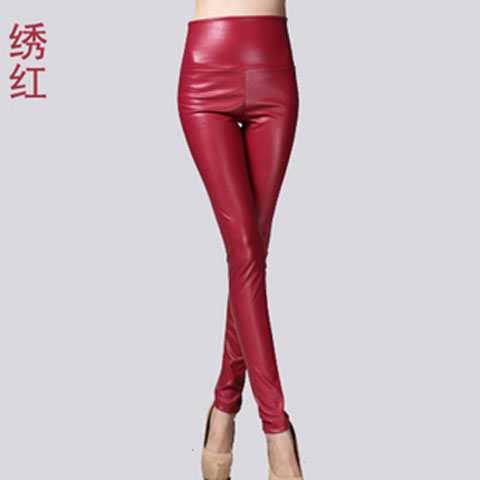 Women PU Leather Elastic Stretch Faux Tights Leggings