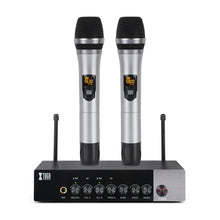 Load image into Gallery viewer, XTUGA UH110 UHF Dual Channel Wireless Handheld Microphone, Easy-to-use Karaoke Bluetooth microphone with Treble/Bass/Echo Effect
