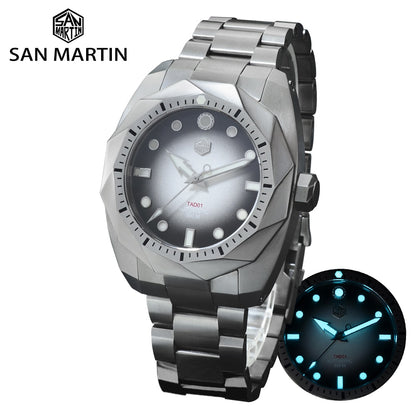 San Martin Diver All Titanium Metal 50 Bar Deep Sea Whirlpool SW200 Automatic Mechanical Men Watch Sapphire Glass Luminous