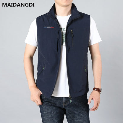 Men's Stand Collar Sleeveless With Pocket jacket Vest