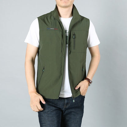 Men's Stand Collar Sleeveless With Pocket jacket Vest