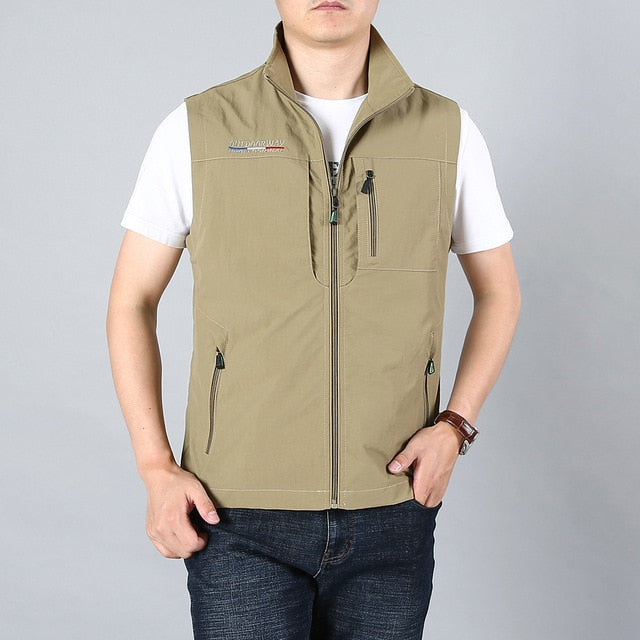 Men's Stand Collar Sleeveless With Pocket jacket Vest