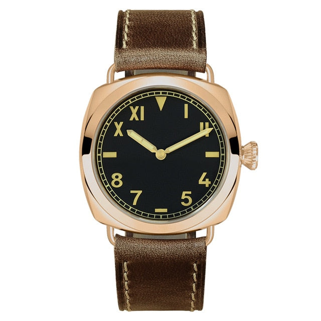 San Martin Vintage Bronze Fashion Simple Automatic Men's Mechanical Watch 200M Water Resistant Holvin Leather Strap Relojes