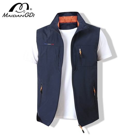 Men's Stand Collar Sleeveless With Pocket jacket Vest